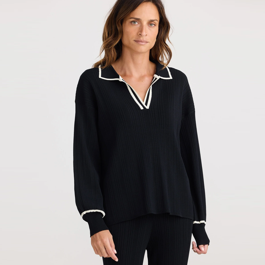 Yoga Bungalow Ribbed Top Black