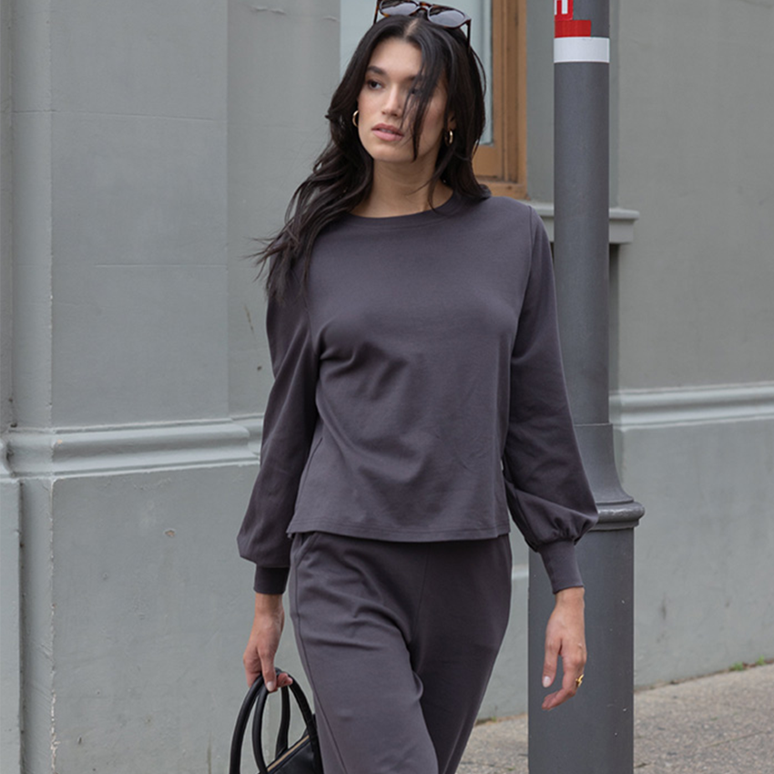 Humidity Josie Jersey Top Charcoal Grey