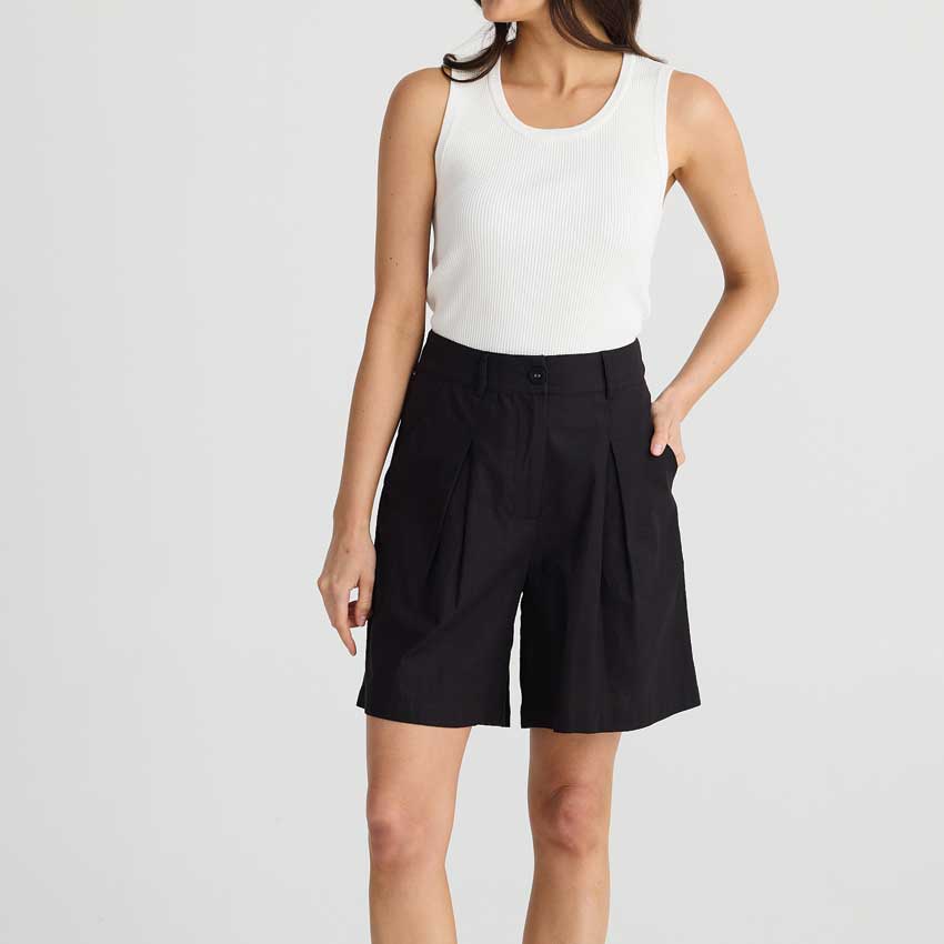 Brave + True Eden Cotton Linen Shorts Black