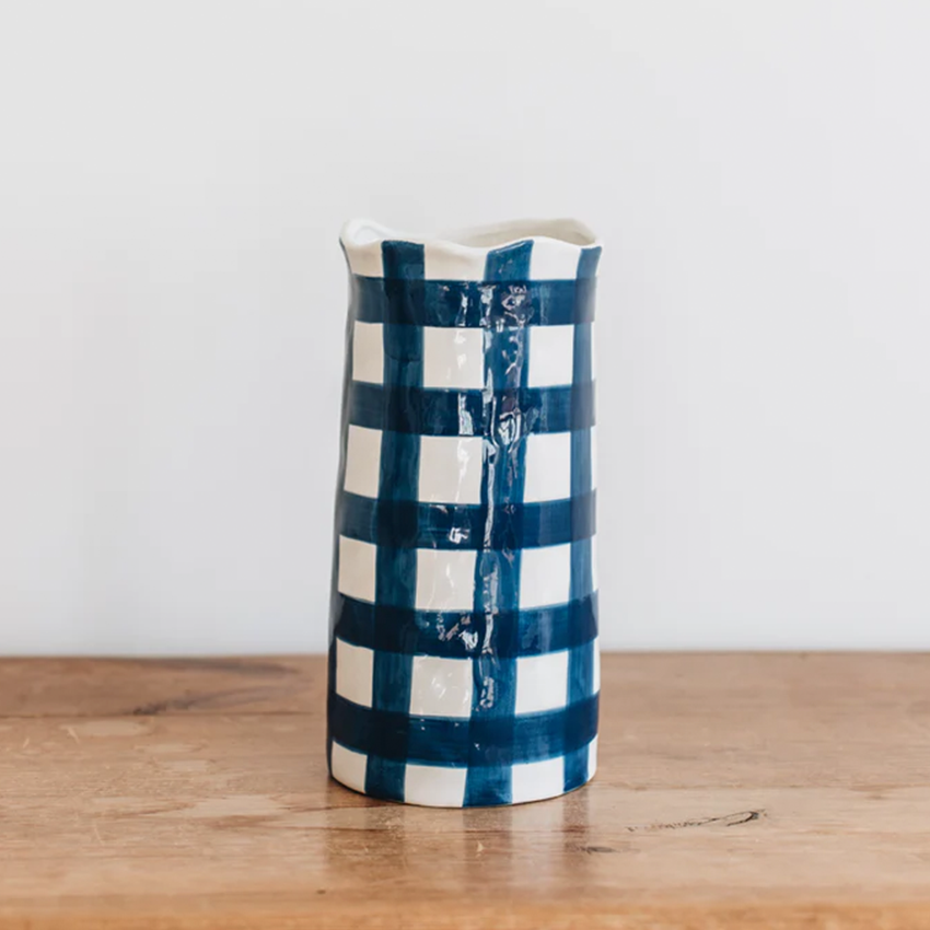 Noss&Co Large Navy Gingham Vase