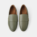 Walnut Dutch Leather Loafer Slip On Flats - Olive