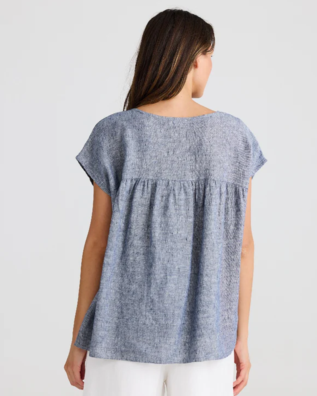 The Shanty Souk Linen Top Navy Fleck