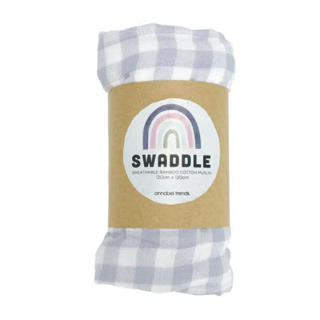 Swaddle Muslin Gingham Cool Grey